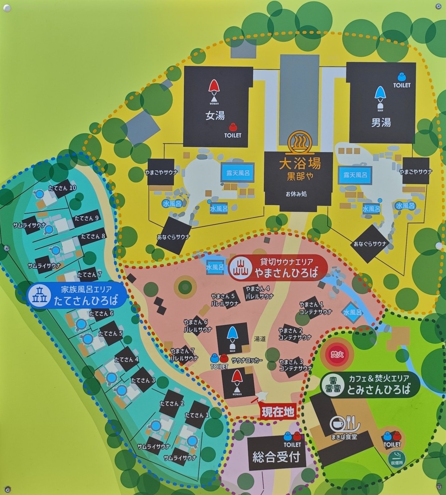 湯屋FUROBAKKAの敷地の案内図